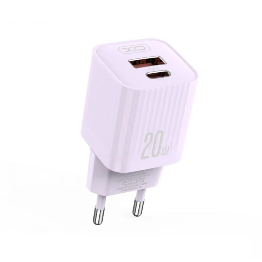Мережевий зарядний пристрій XO PC 73х32х32 мм Фіолетовий 2в1 Type-C 20W