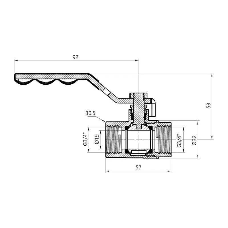 Кран шаровой 3/4" ВР для газа латунный рычажный SD600G20