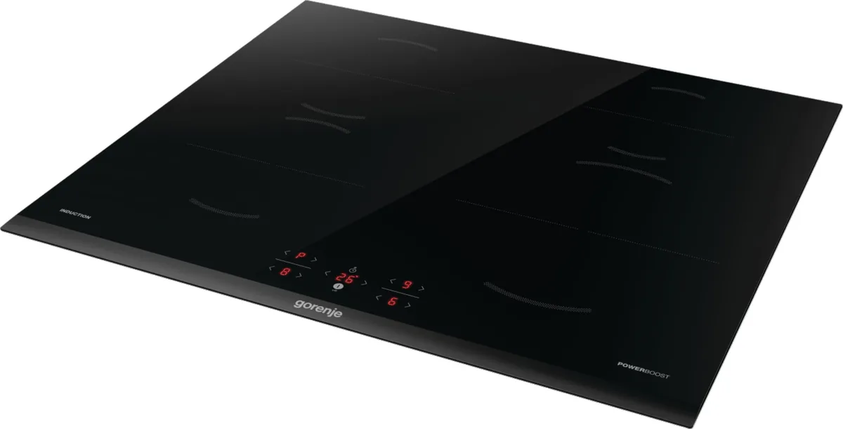 Індукційна варильна панель Gorenje, 60 см, з функцією PowerBoost та сенсорним керуванням, чорного кольору.