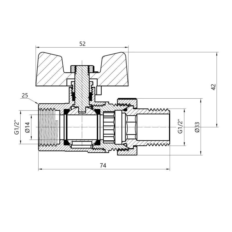 Кран шаровой 1/2" прямой "Американка" латунь никелированная