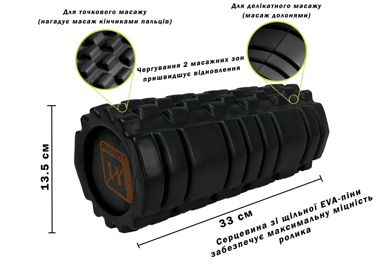 Масажний ролик EasyFit EVA 33 см чорний 3D поверхня 300 кг