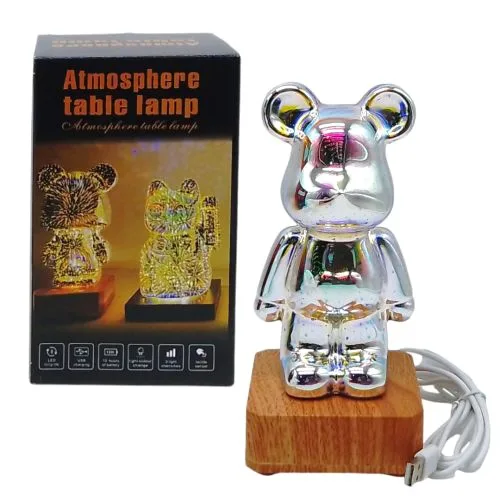 Нічник Bearbrick 20 см сріблястий з зміною кольору для дитячої кімнати