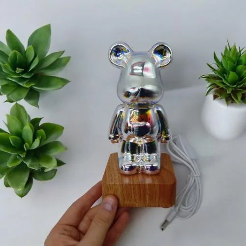 Нічник Bearbrick 20 см сріблястий з зміною кольору для дитячої кімнати