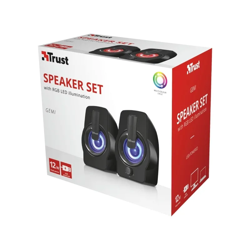 Акустическая система Trust Gemi 2.0, USB/AUX, RGB, черный