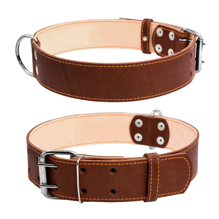 Нашийник подвійний CoLLaR 45мм 56-68см шкіряний коричневий для собак