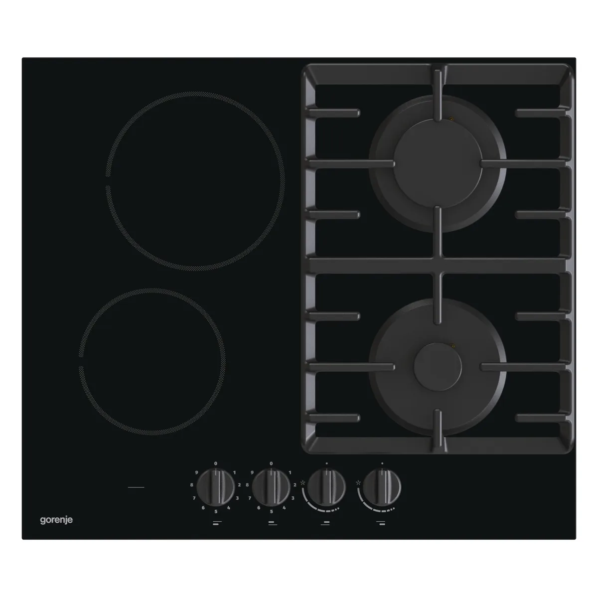 Комбинированная варочная панель Gorenje (2 газовые + 2 стеклокерамические), 60 см, черного цвета