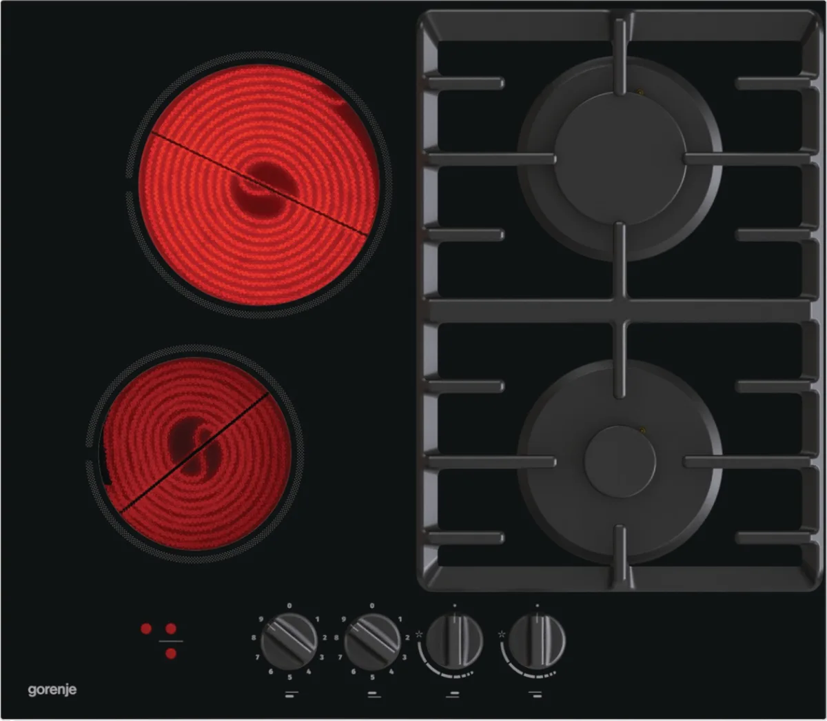 Комбинированная варочная панель Gorenje (2 газовые + 2 стеклокерамические), 60 см, черного цвета