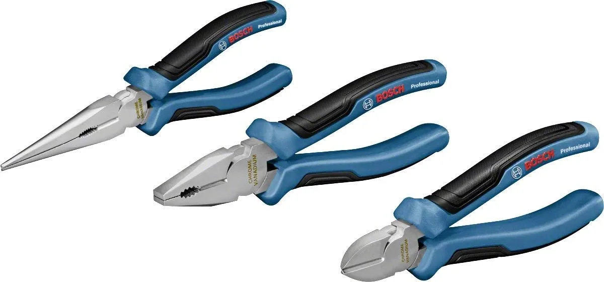 Набір комбінованих плоскогубців Bosch Professional, подовжених, бокорізів, 3 шт.