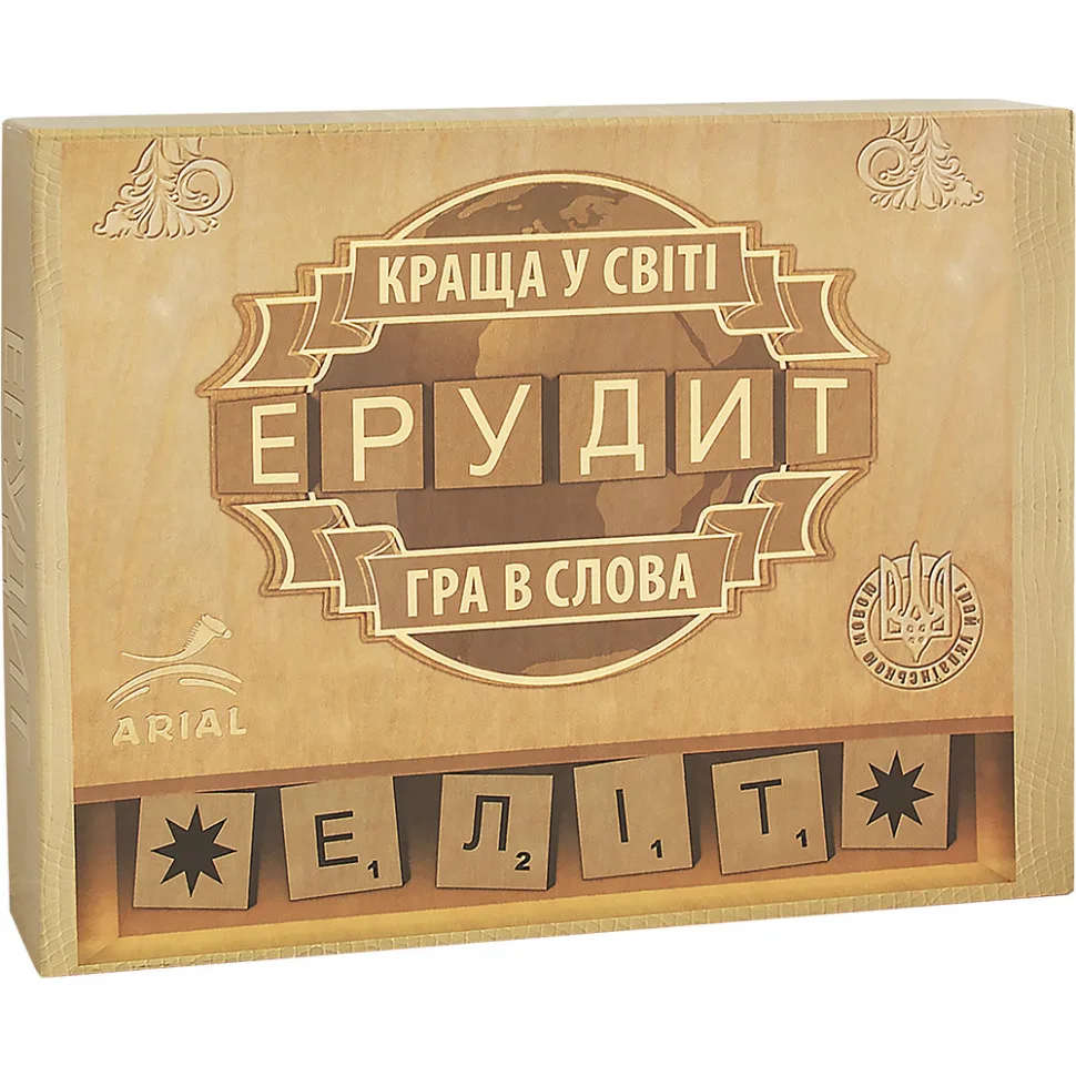Настільна гра Ерудит Еліт 104 фішки дерев'яна 34х25х6 см картон/дерево для 2-4 гравців