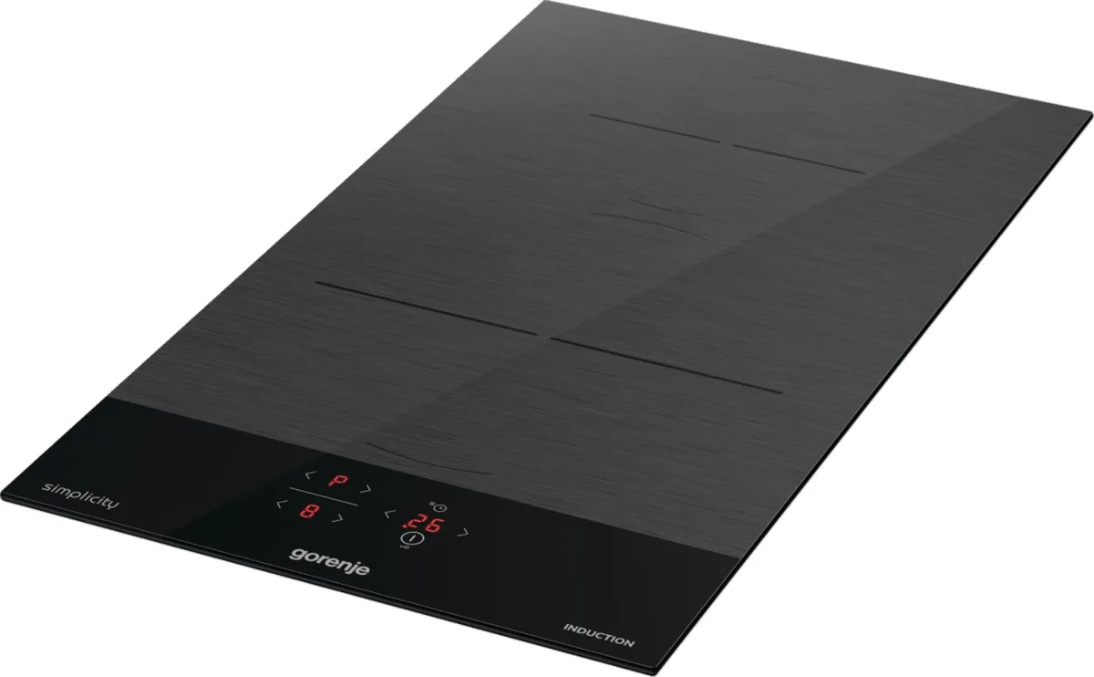 Індукційна варильна поверхня Gorenje, 30 см, Доміно, з функцією PowerBoost, комбінація конфорок, чорного кольору.