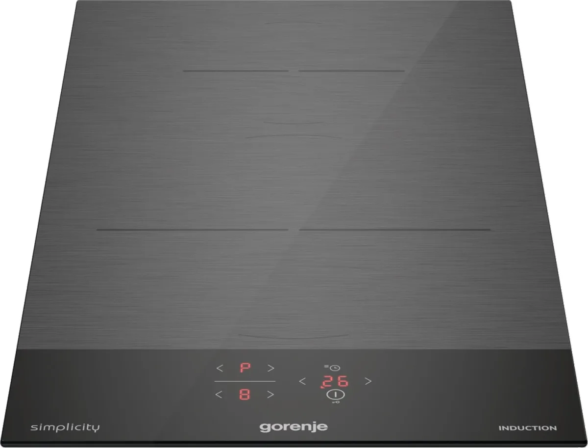 Індукційна варильна поверхня Gorenje, 30 см, Доміно, з функцією PowerBoost, комбінація конфорок, чорного кольору.