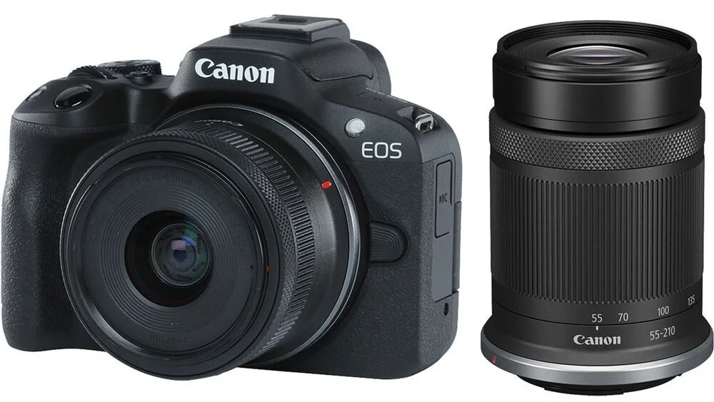 Цифрова фотокамера Canon бездзеркальна чорна 24,2 Мп 4K з об'єктивами RF-S 18-45 та RF-S 55-210