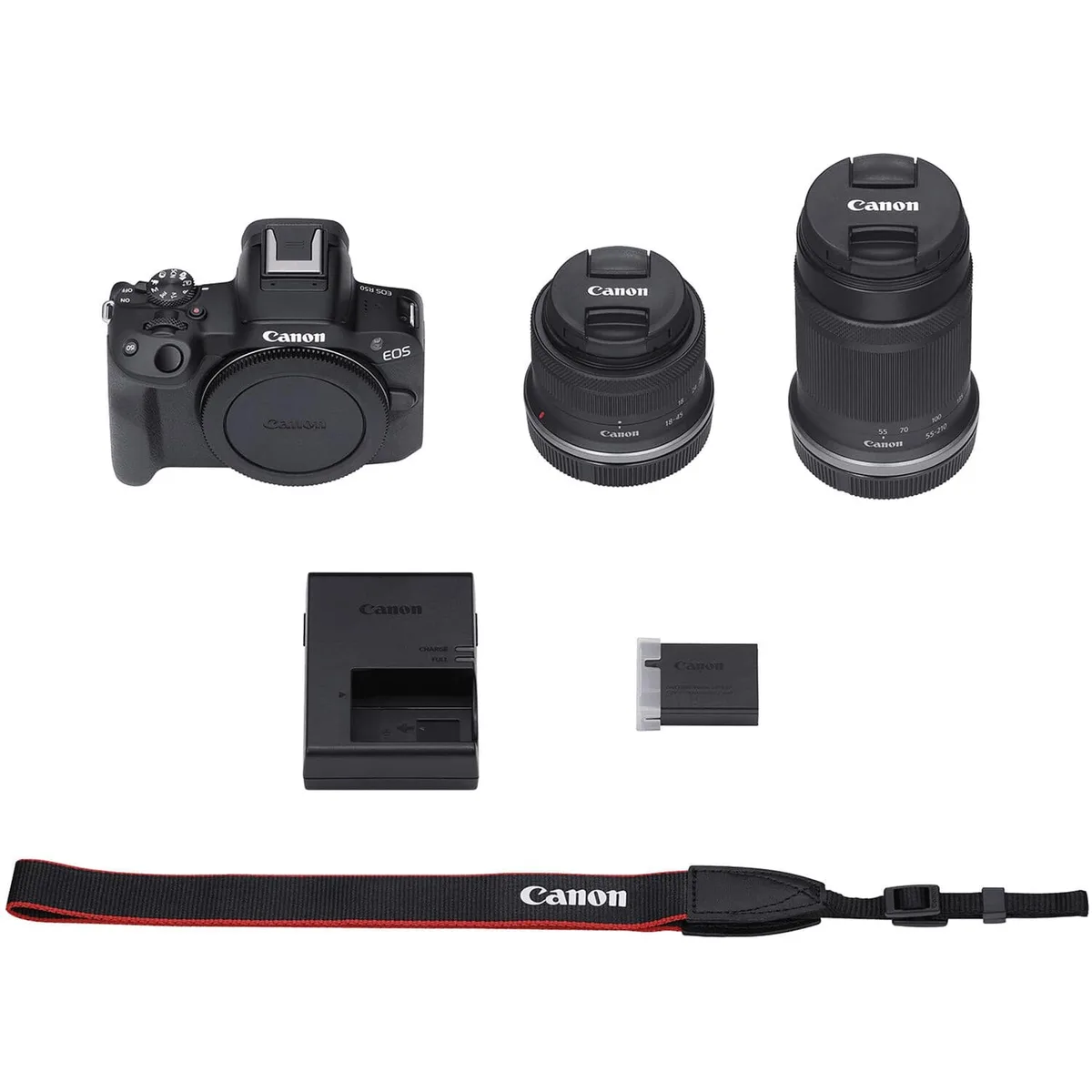 Цифрова фотокамера Canon бездзеркальна чорна 24,2 Мп 4K з об'єктивами RF-S 18-45 та RF-S 55-210