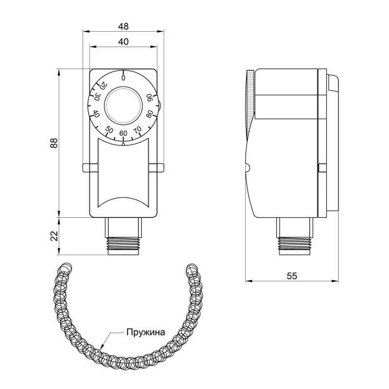 Термостат накладний Thermo Alliance SD349 0-90°C пружина 48х55х88 мм IP40