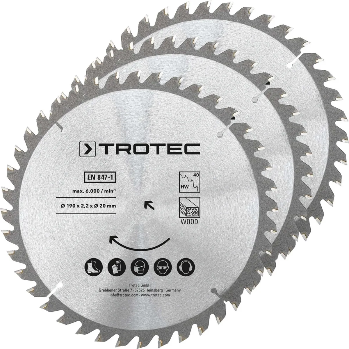 Диск пиляльний Trotec HW40 Wood 190 мм Сріблястий 3 шт