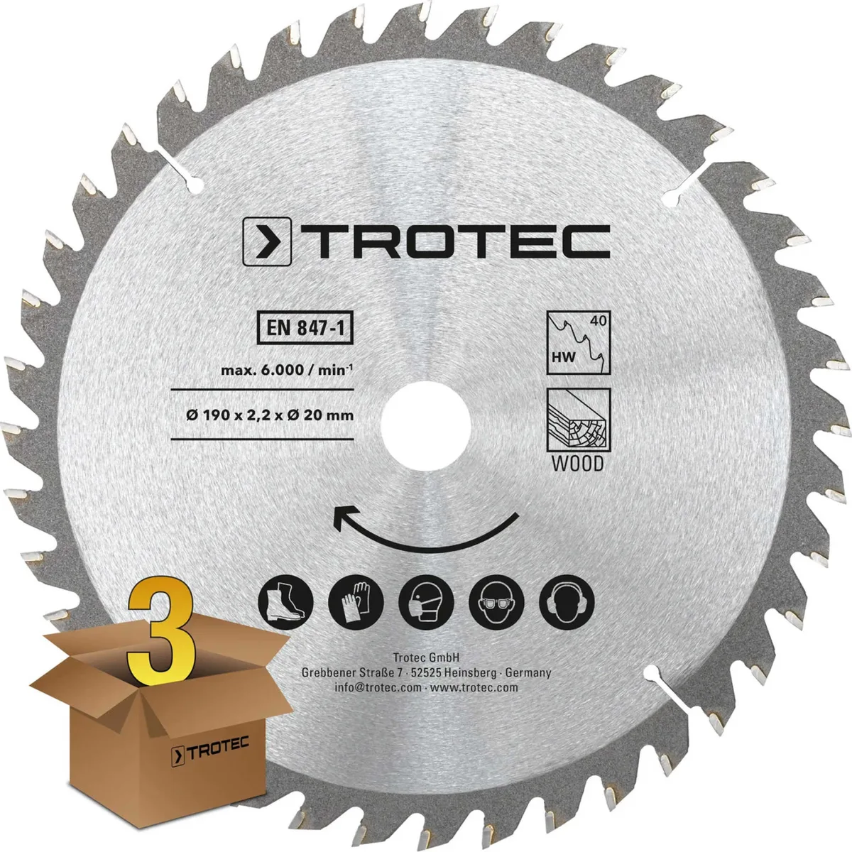 Диск пиляльний Trotec HW40 Wood 190 мм Сріблястий 3 шт