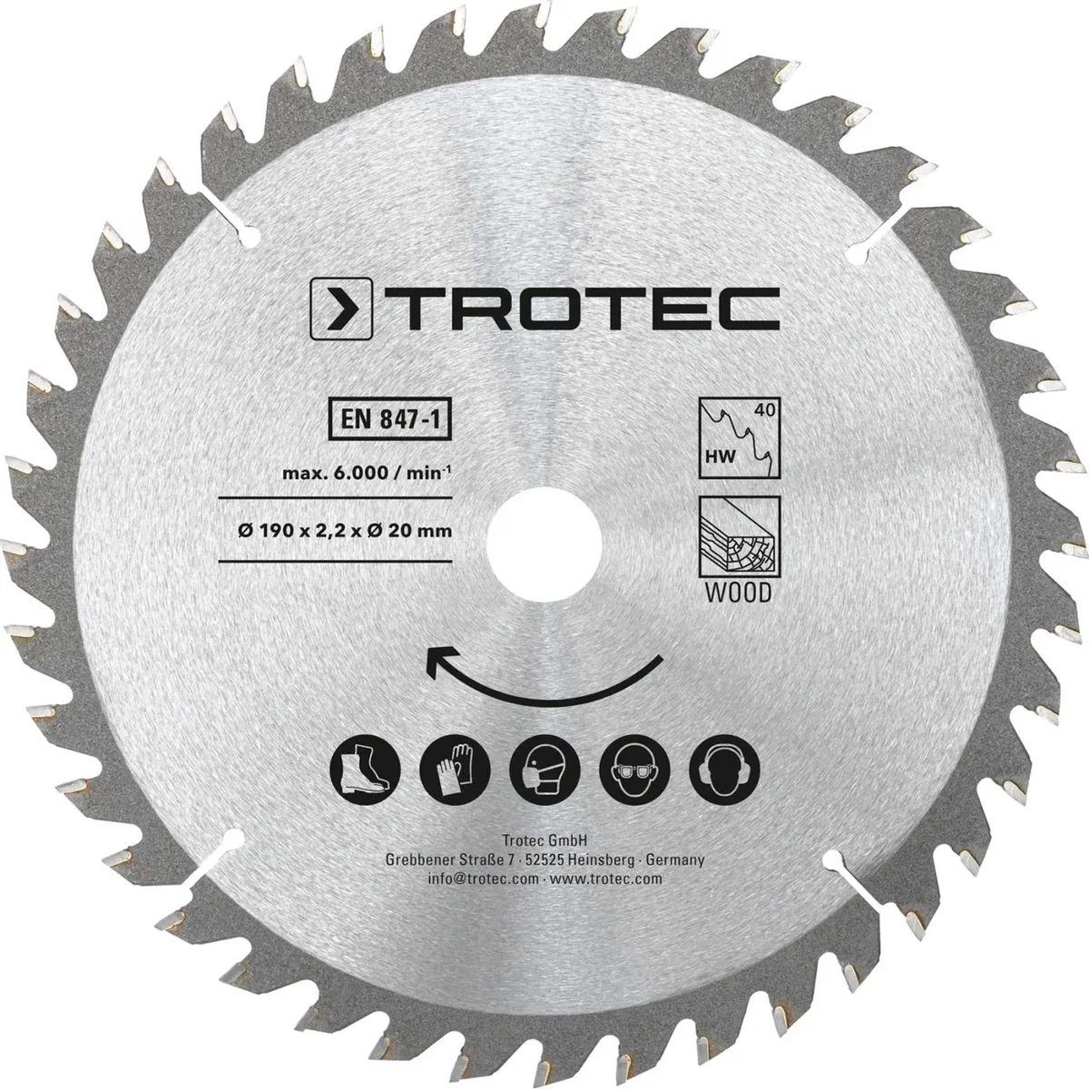 Диск пиляльний Trotec HW40 Wood 190 мм Сріблястий 3 шт