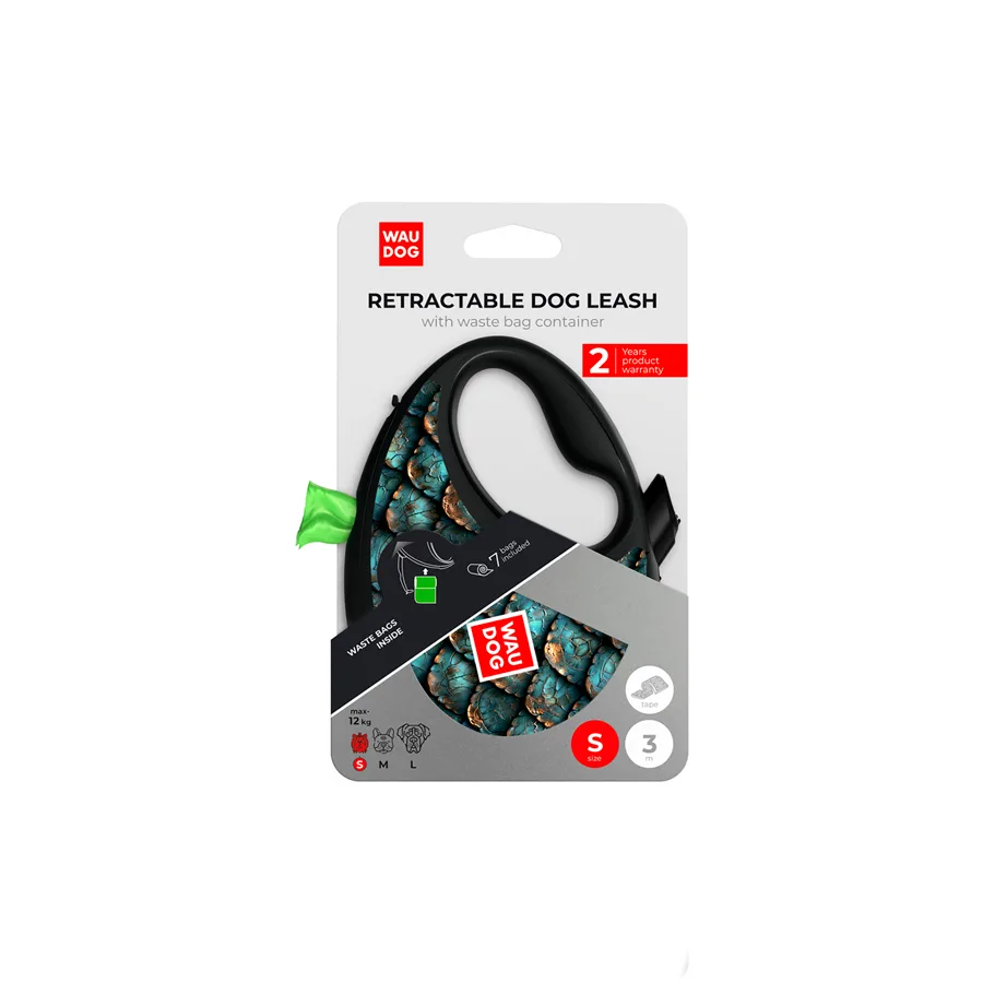 Повідець-рулетка WAUDOG R-leash S 3 м з контейнером для пакетів пластикова світловідбивна Луска