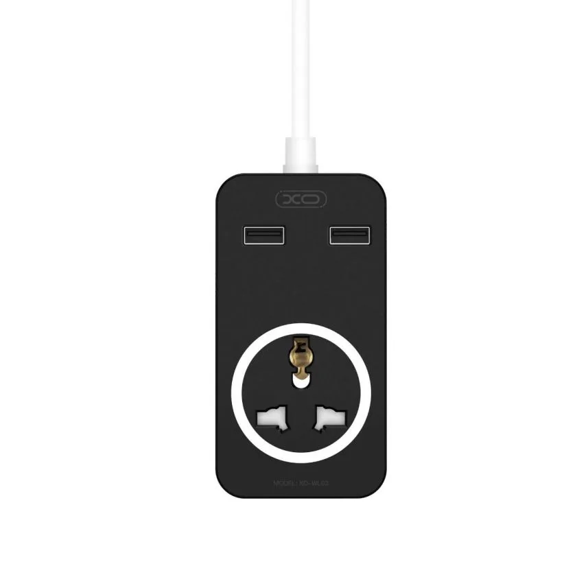 Мережевий подовжувач XO пластик 1,8м чорний 2USB 10A