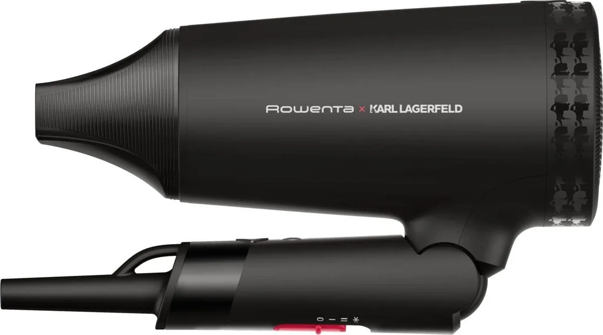 Фен Rowenta Karl Lagerfeld Travel Style, 1600 Вт, 2 швидкості, холодний обдув, складана ручка, чорний.