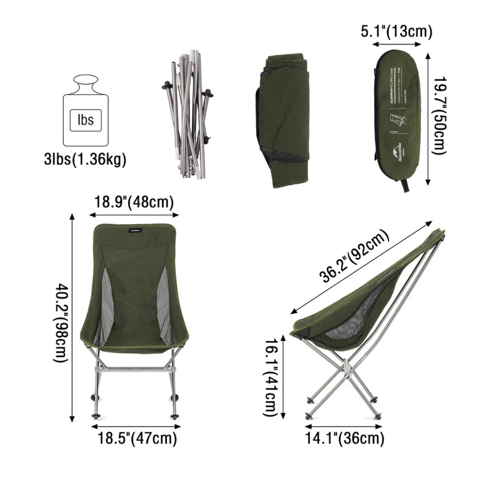 Складаний стілець Naturehike алюміній 98х47х36 см зелений