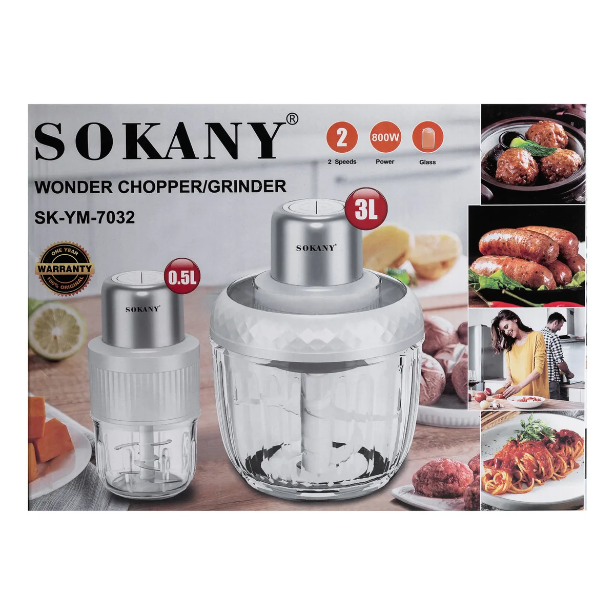 Чопер подрібнювач Sokany 800 Вт 1,5 л Скло Білий