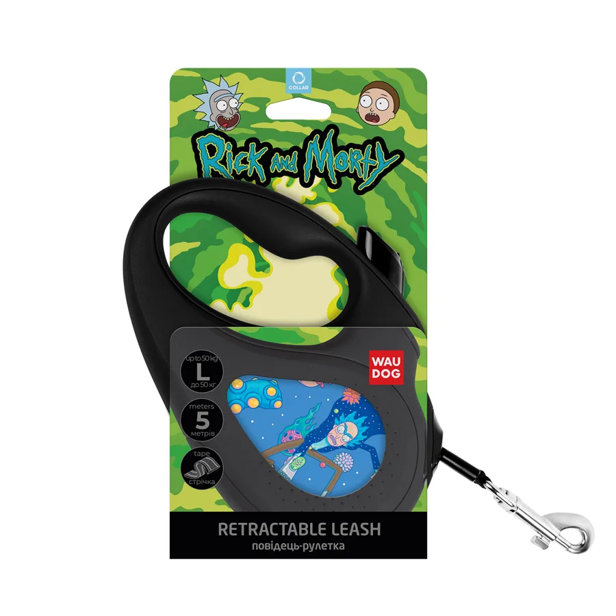 Повідець-рулетка WAUDOG R-leash L 500 см пластик чорний Рік та Морті 3