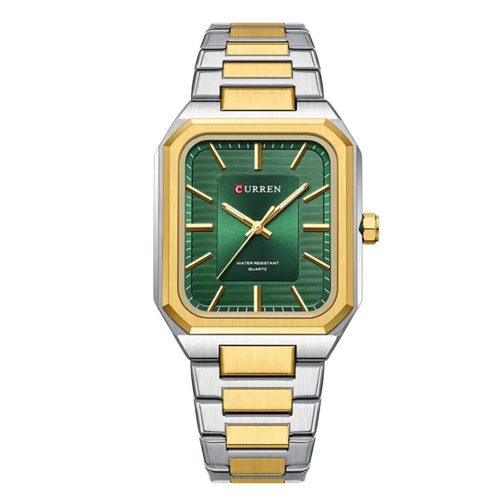 Годинники Curren 8457 Gold-Green чоловічі кварцові з люмінесцентною підсвіткою сріблясті/золотисті