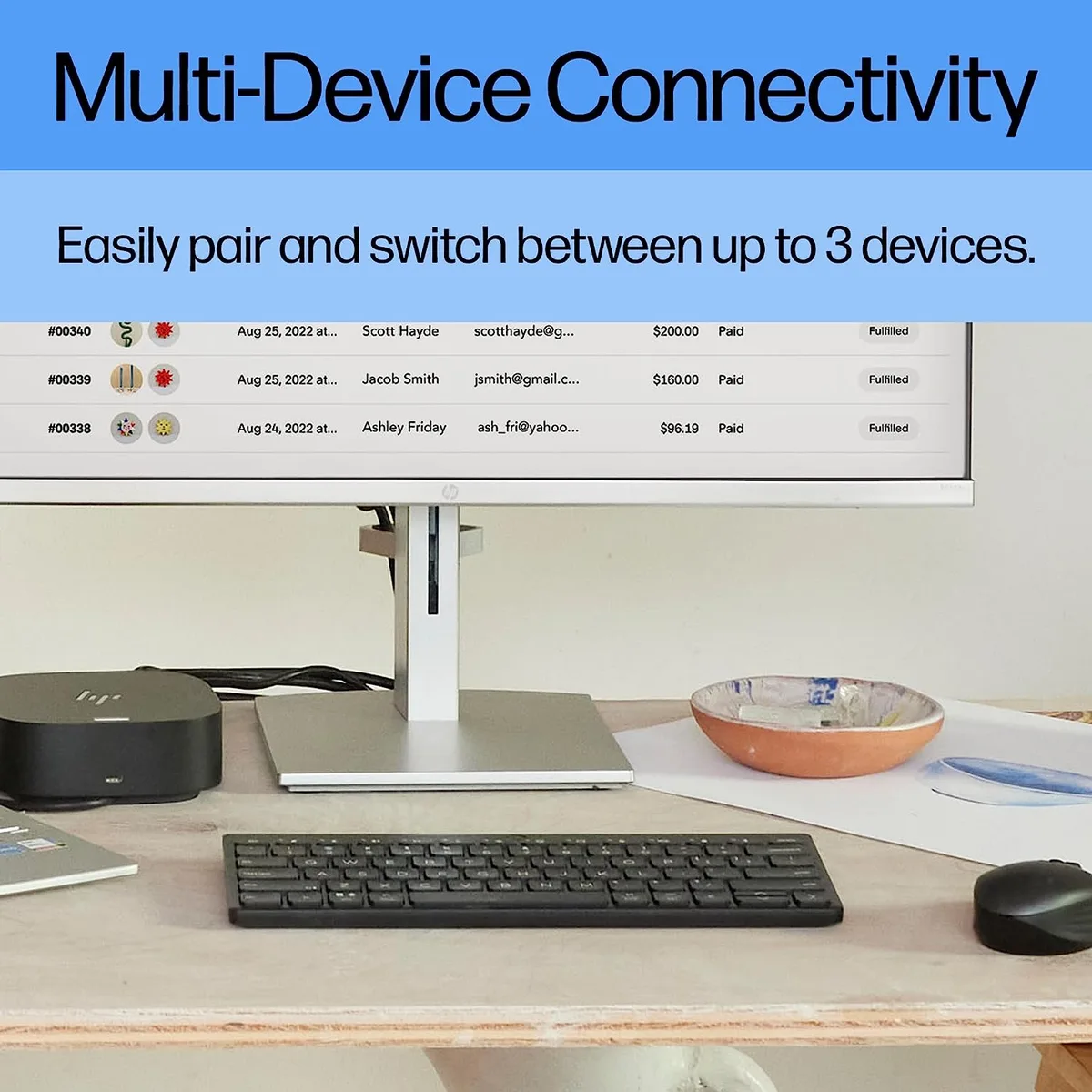Клавіатура мембранна HP 350 Compact Multi-Device, 78key, BT, EN/UK, чорний