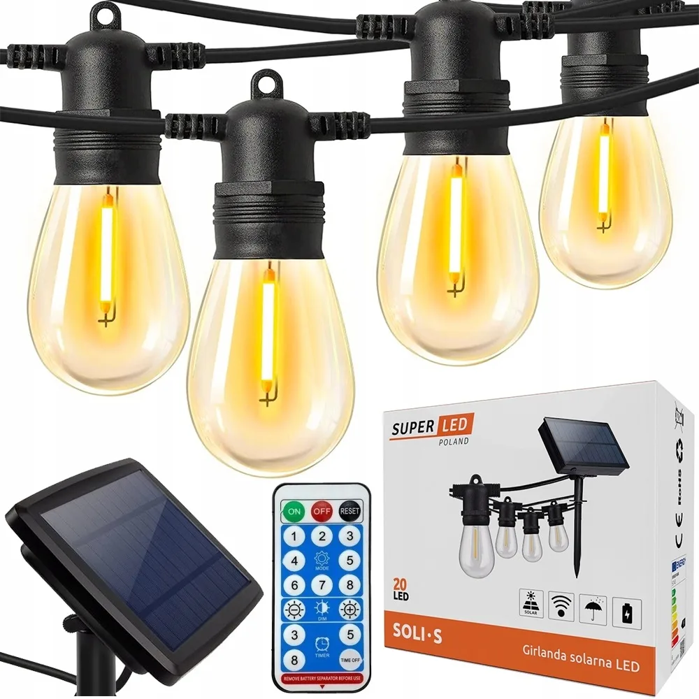 Сонячна гірлянда SuperLED пластикова 20 м чорна з 20 LED-лампочками E27