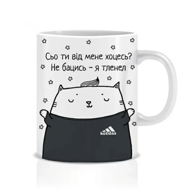 Оригінальна чашка керамічна 330 мл біла Кіт тренер