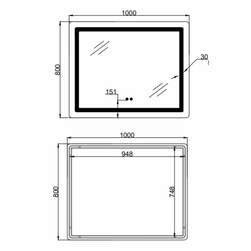 Дзеркало Lidz Kubis KU2 LED-підсвічування Touch антизапотівання 1000х800 мм Алюмій/Пластик
