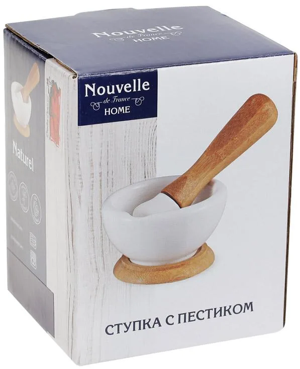 Ступа порцелянова Nouvelle Home 9х9х5,5 см біла з бамбуковою підставкою
