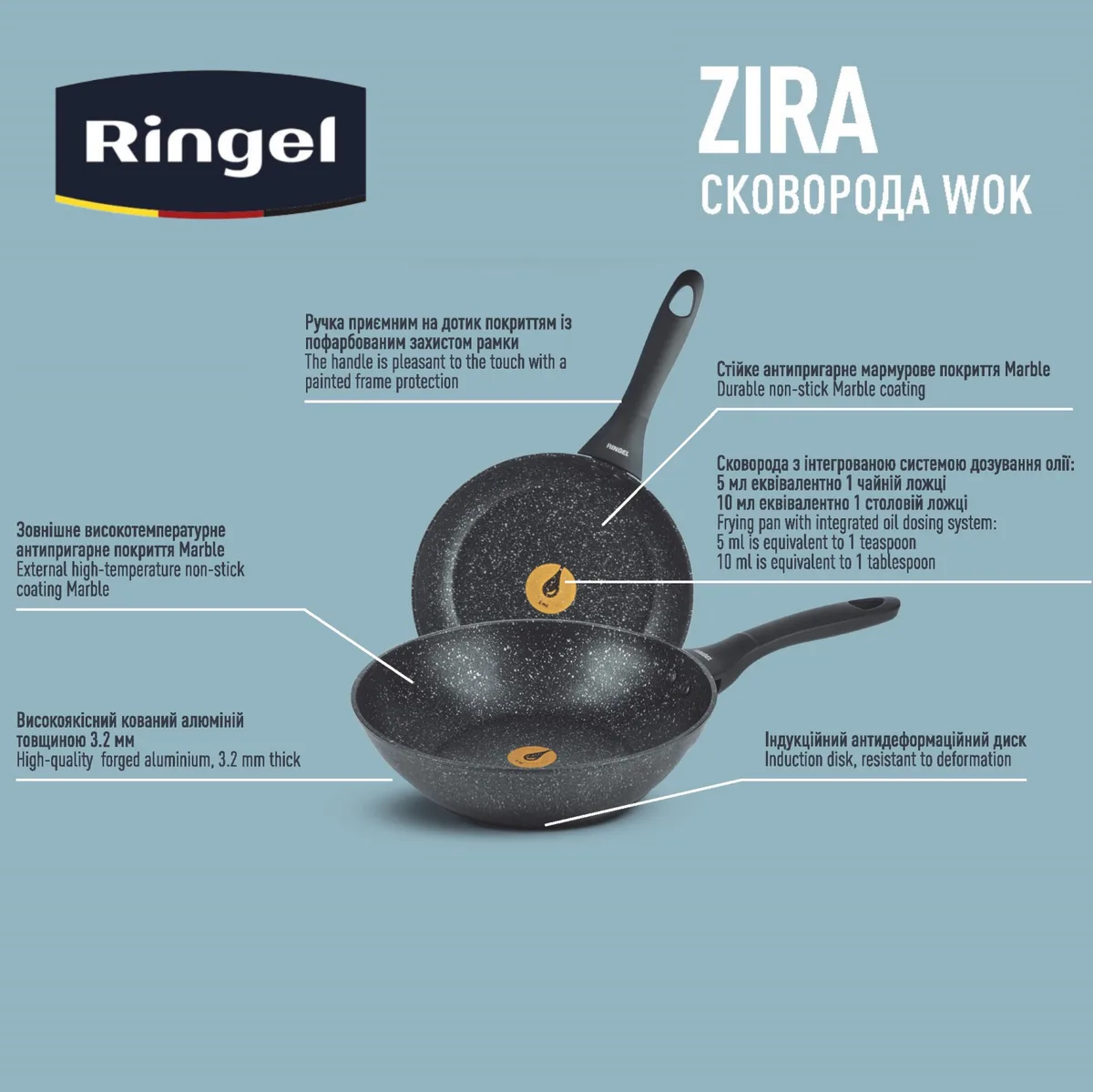 Сковорода WOK Ringel кований алюміній 28 см чорна