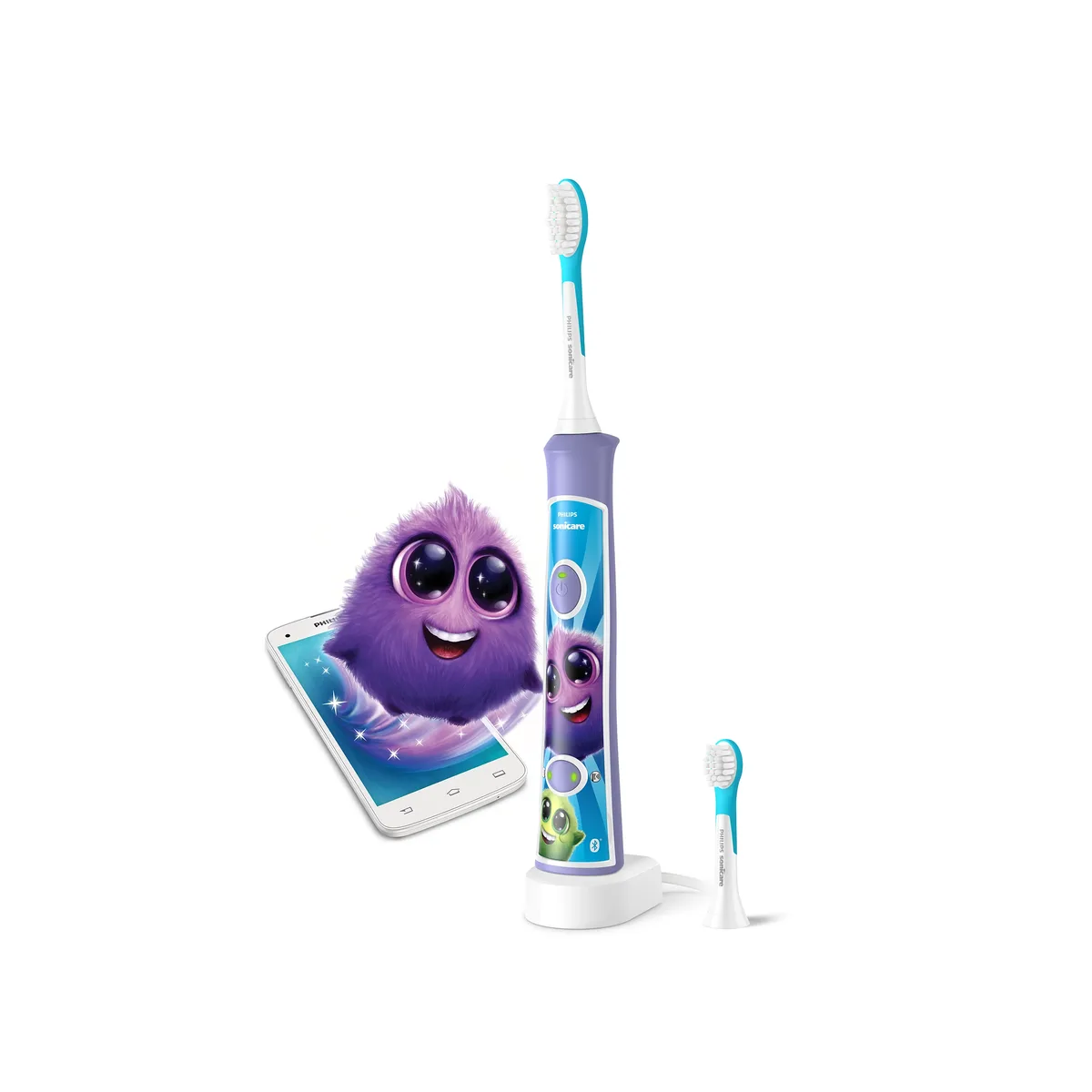 Електрична зубна щітка Philips Sonicare для дітей, 62 тис. коливань/хв, 2 насадки, фіолетовий.