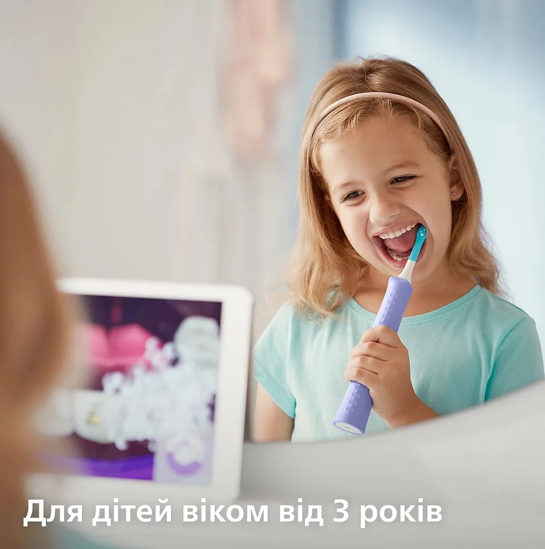 Електрична зубна щітка Philips Sonicare для дітей, 62 тис. коливань/хв, 2 насадки, фіолетовий.