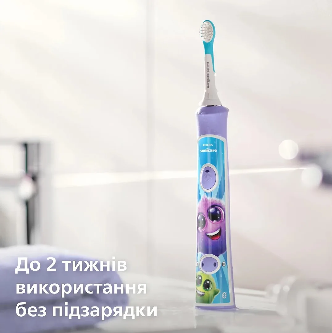Електрична зубна щітка Philips Sonicare для дітей, 62 тис. коливань/хв, 2 насадки, фіолетовий.
