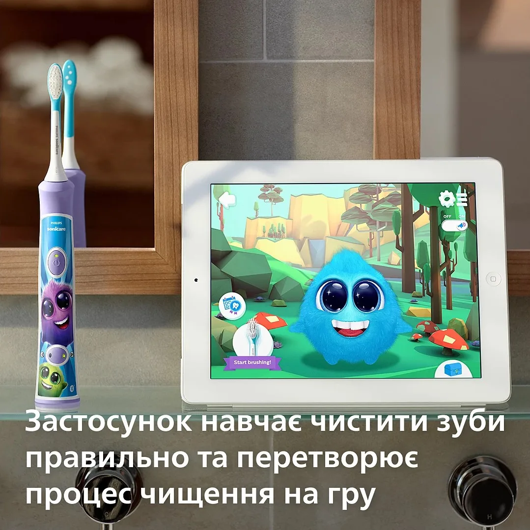 Електрична зубна щітка Philips Sonicare для дітей, 62 тис. коливань/хв, 2 насадки, фіолетовий.