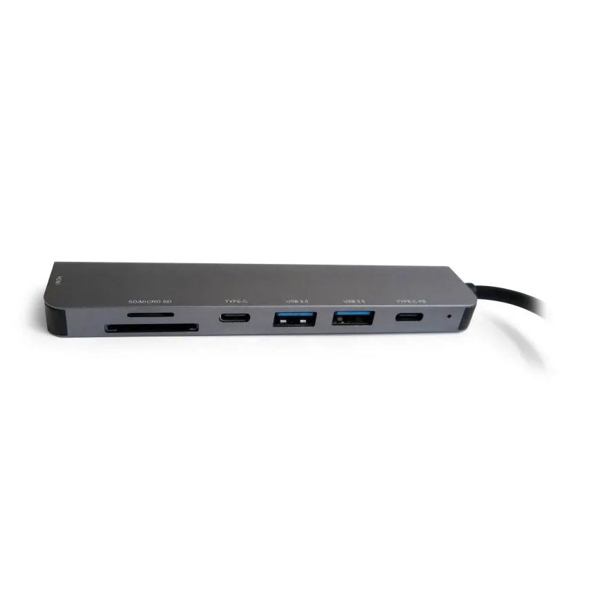 Перехідник USB-хаб 7в1 Type-C метал сірий