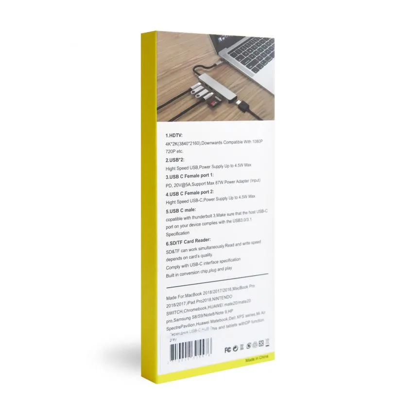 Перехідник USB-хаб 7в1 Type-C метал сірий