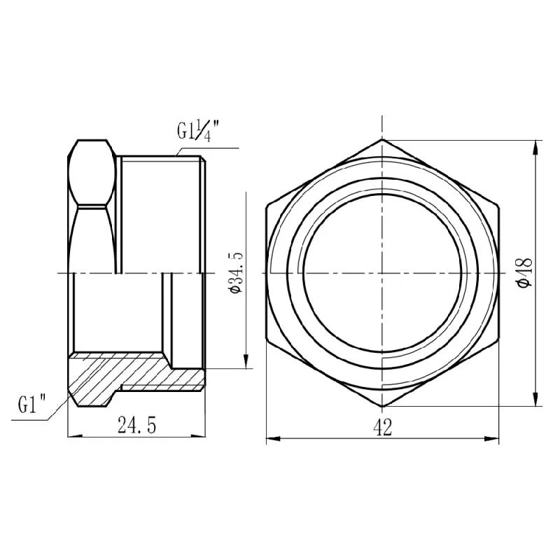 Футорка 1 1/4"x1" латунна нікельована для водопостачання Forte