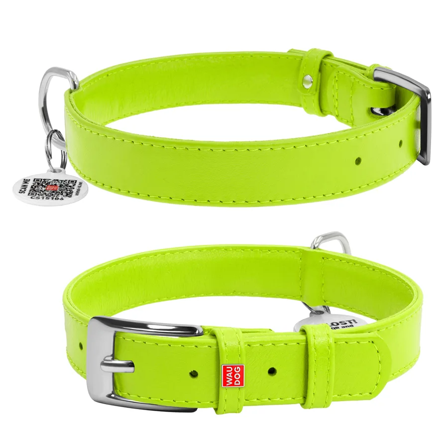 Нашийник WAUDOG Glamour M 20 мм шкіряний салатовий 30-39 см