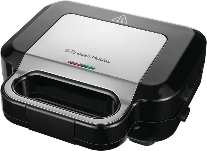 Мультимейкер Russell Hobbs, 750 Вт, набір з 3 пластин, алюмінієвий, корпус з нержавіючої сталі, пластиковий, чорний і сріблястий.