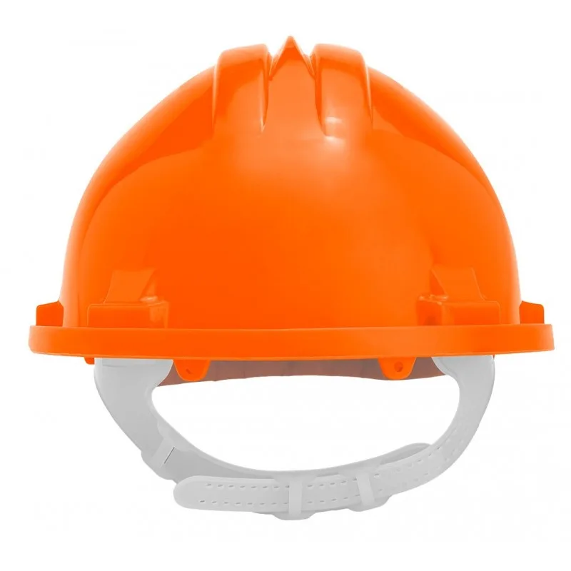 Захисна каска Neo Tools, виготовлена з поліпропілену HDPE, з регульованою пряжкою, помаранчевого кольору.