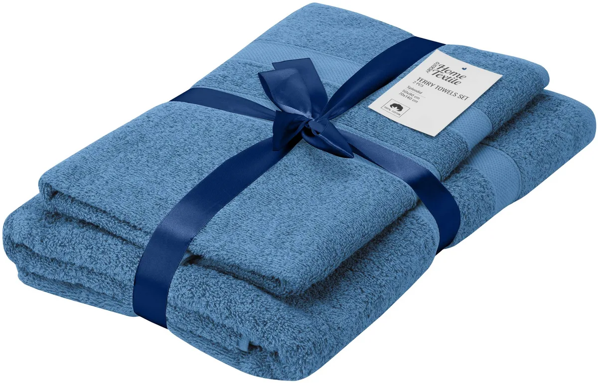 Комплект махрових рушників ARDESTO Splendid 50х90 см, 70х140 см, 2 шт, 100% бавовна, блакитний.