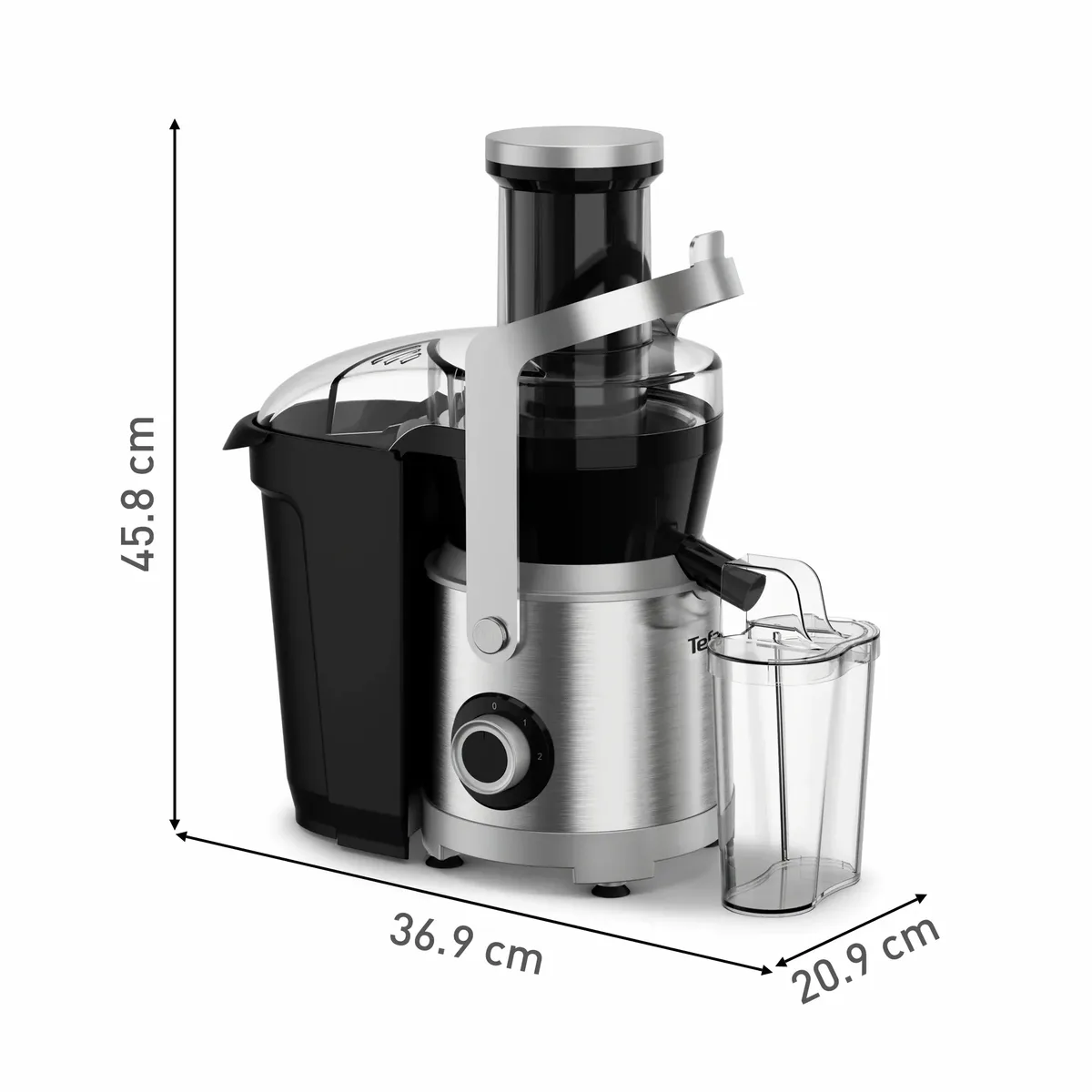 Соковыжималка Tefal Nutri XXL мощностью 1000 Вт, объем чаши 08 л, емкость для жмыха 22 л, желоб для целых яблок, материал: пластик/металл