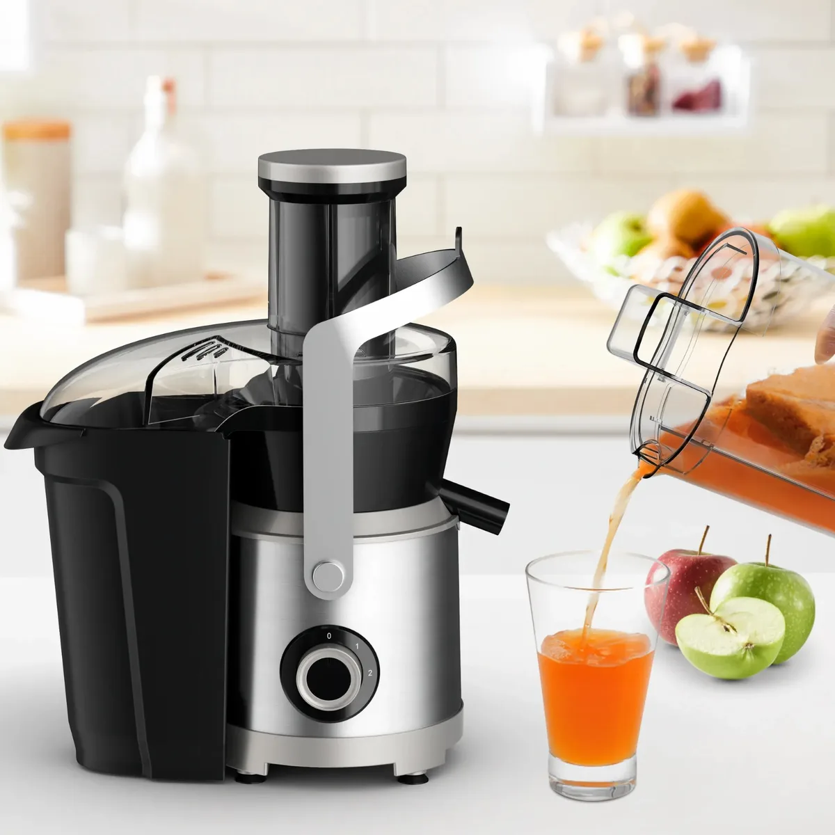 Соковыжималка Tefal Nutri XXL мощностью 1000 Вт, объем чаши 08 л, емкость для жмыха 22 л, желоб для целых яблок, материал: пластик/металл