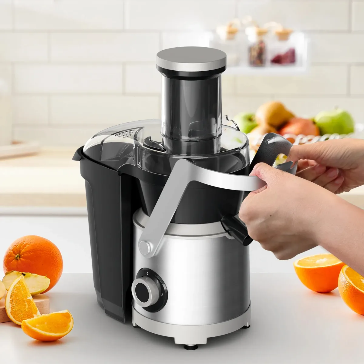 Соковыжималка Tefal Nutri XXL мощностью 1000 Вт, объем чаши 08 л, емкость для жмыха 22 л, желоб для целых яблок, материал: пластик/металл