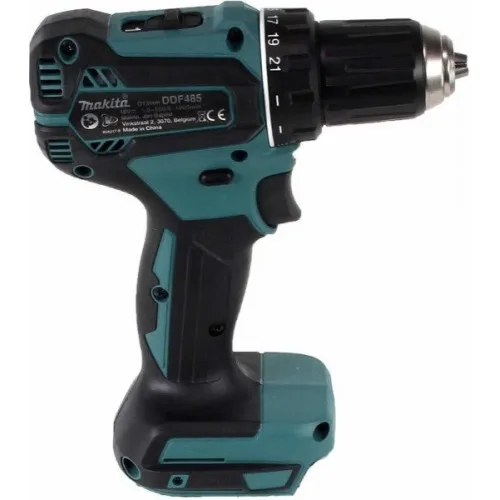 Аккумуляторная шуруповерт-дрель Makita DDF485RFJ 18В, 2 батареи по 3А·ч, крутящий момент 27·50Нм, скорость оборотов 0-500/0-1900 об/мин, вес 14 кг