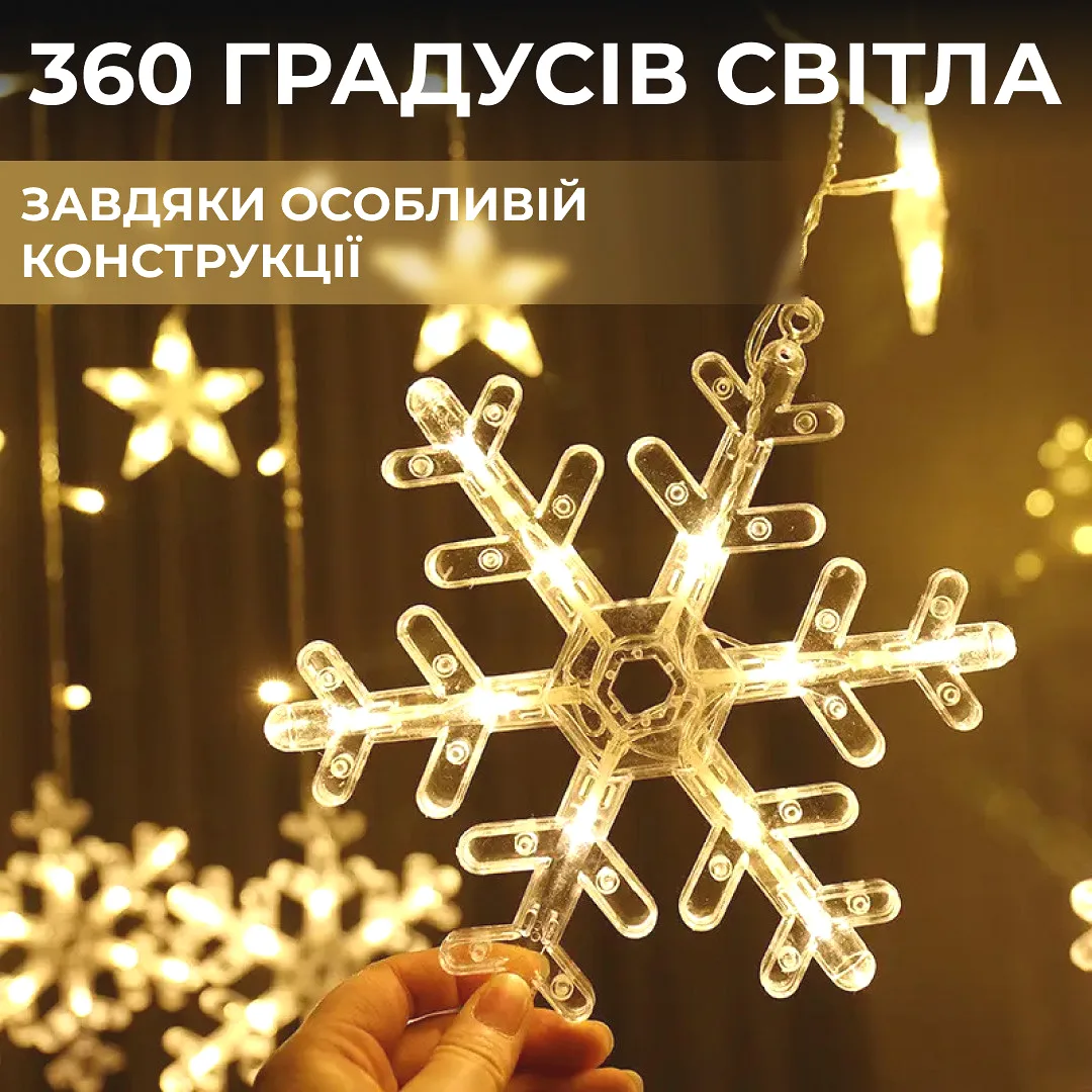 Світлодіодна гірлянда штора 3х1 м жовта 108 LED 8 режимів ПВХ